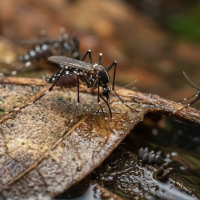 aedes mosquitoes on moist leaf